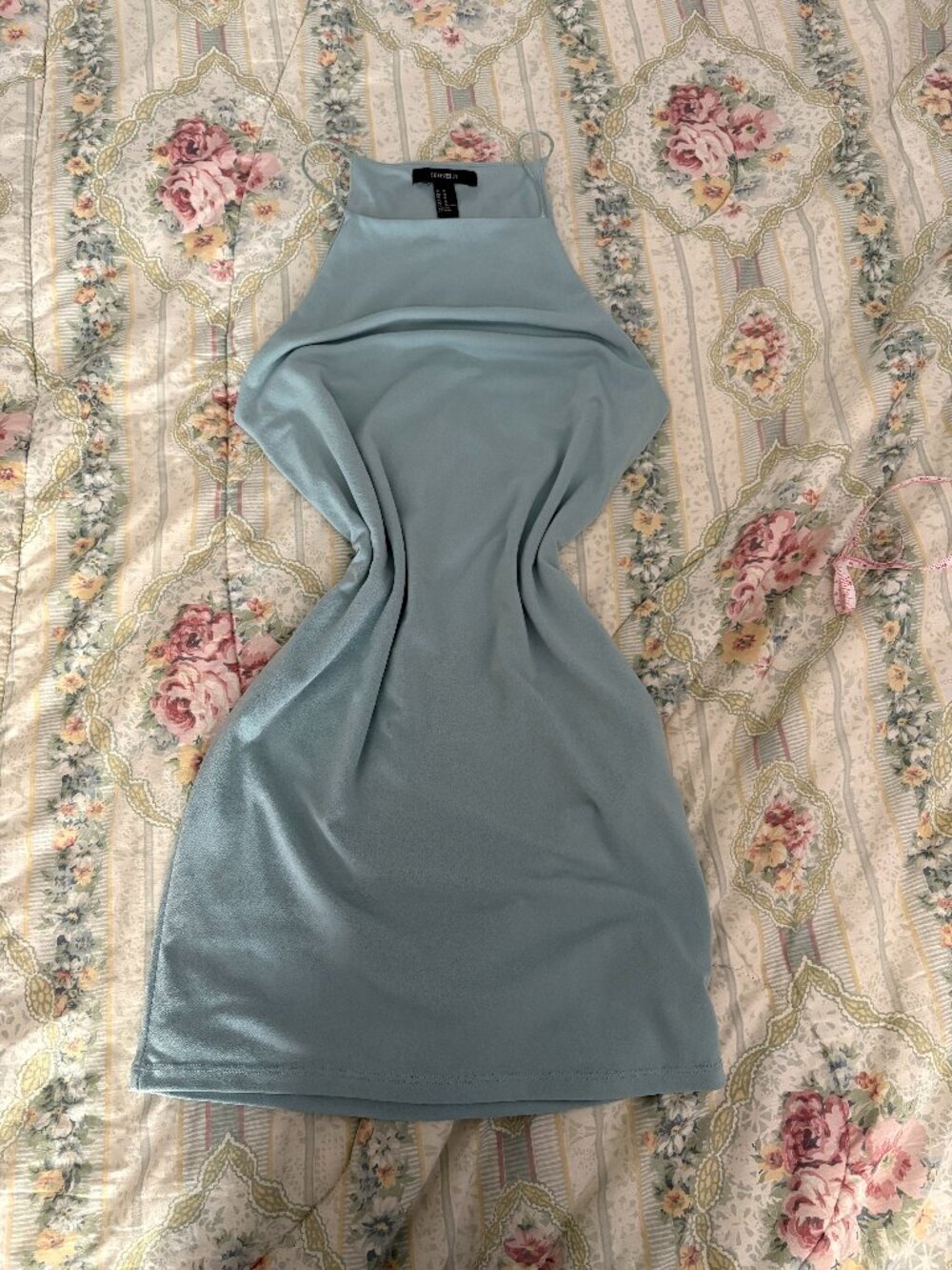 Blue mini dress with high neck